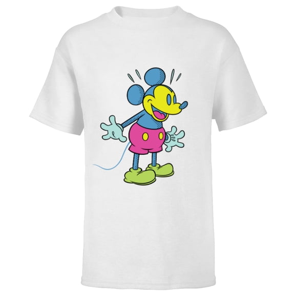 Disney Mickey Mouse Happy Surprise Retro Pop Art - Short Sleeve T-Shirt for Kids - Customized-White