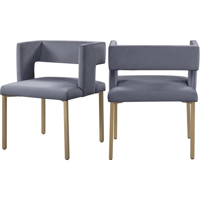 Meridian Furniture Chaise de Salle à Manger en Velours Gris Caleb (Ensemble de 2)