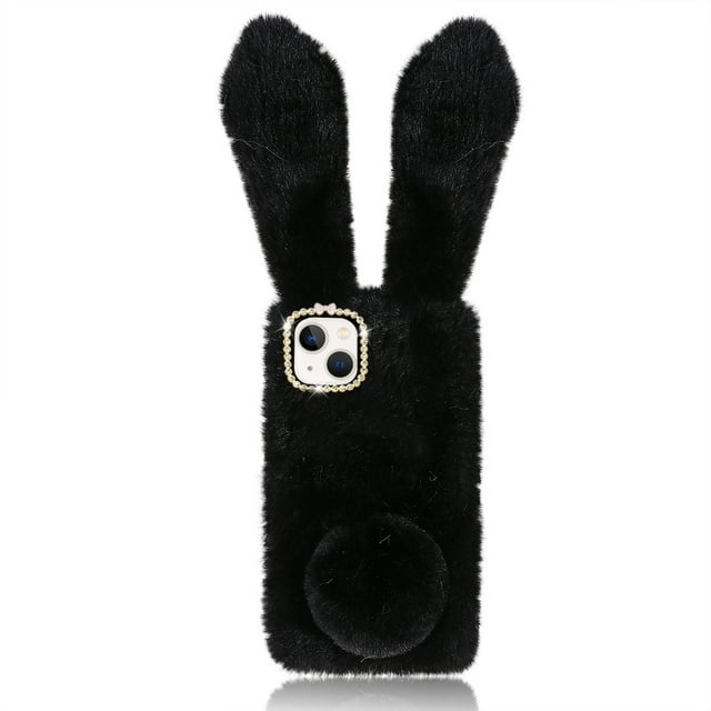 MasteelfCA Plush Bunny Ear Phone Case Cartoon Furry Phone Cover Compatible for iPhone 13