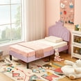 thumbnail image 6 of VECELO Twin Size Platform Bed Frame with Crown Headboard, Adjustable Height Upholstered Princess Bed for Kids Boys Girls Teens Bedroom, No Box Spring Needed, Pink, 6 of 10
