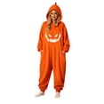 thumbnail image 2 of FASHOFT Pumpkin Onesie Adult Halloween Pajamas for Women Long Sleeve Hooded Jumpsuit Plush Flannel Soft Cozy Loungewear L, 2 of 9