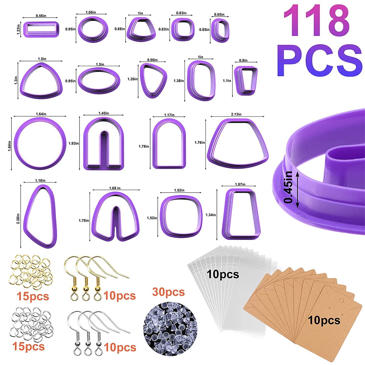 Polymer Clay Cutters Multi Shapes Clay Polymer Cutters with Earring Hooks and Jump Rings 118Pcs Clay Cutters Set Polymer Clay Plastic Jewelry DIY Jewelry