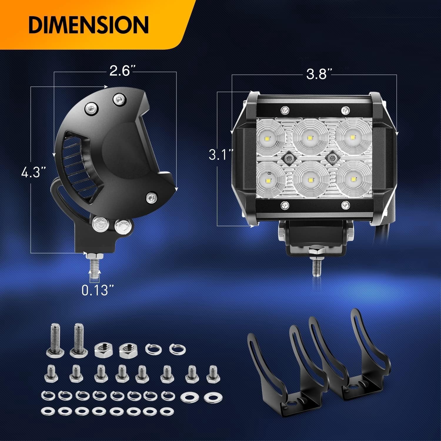 Waywe 2PCS 18W LED Pods Flood Light Bar Fog Light Driving Lighting with 12V 5Pin Rocker Switch Off Road Wiring Harness-2 Leads for Truck Golf Cart SUV ATV UTV Boat