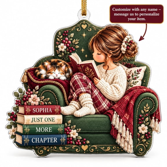 Christmas Ornament Book Lover Reading Girl Acrylic Hanging Decor Holiday Gift