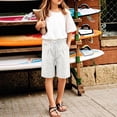 thumbnail image 5 of OGLCCG Girls Athletic Shorts Drawstring Cotton Linen Bermuda Shorts with Pockets Summer Elastic Waist Sports Shorts for Kids Teens 4-15 Years, 5 of 6