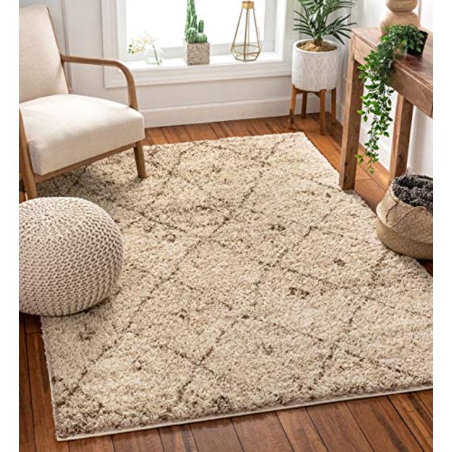 Well Woven Madison Shag Moroccan Lattice Vanilla Modern Area Rug 3'3'' X 5'3''