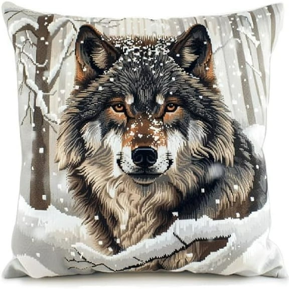 Hook and Latch Kit Latch Hook Throw Pillow Kit 17x17inch - Animal wolf