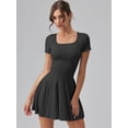 thumbnail image 2 of Vestido OQQ para mujer, cuello cuadrado, dobladillo con volantes, mini, negro, verano, 2 of 6