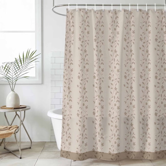Beige Pink Floral Shower Curtain Set, Waterproof Shower Curtains for Bathroom, Spring Flowers Washable Fabric Cloth Bath Curtain for Bathtub Decoration with Hooks 60x72 Inches Farmhouse Botanical