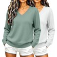 thumbnail image 4 of Comdrip 2Pc Women's Fall Winter V Neck Long Sleeve Basic Trendy Sweaters Fashion Casual Lightweight Knit Pullover Top Blackish Green 2Xl, 4 of 5
