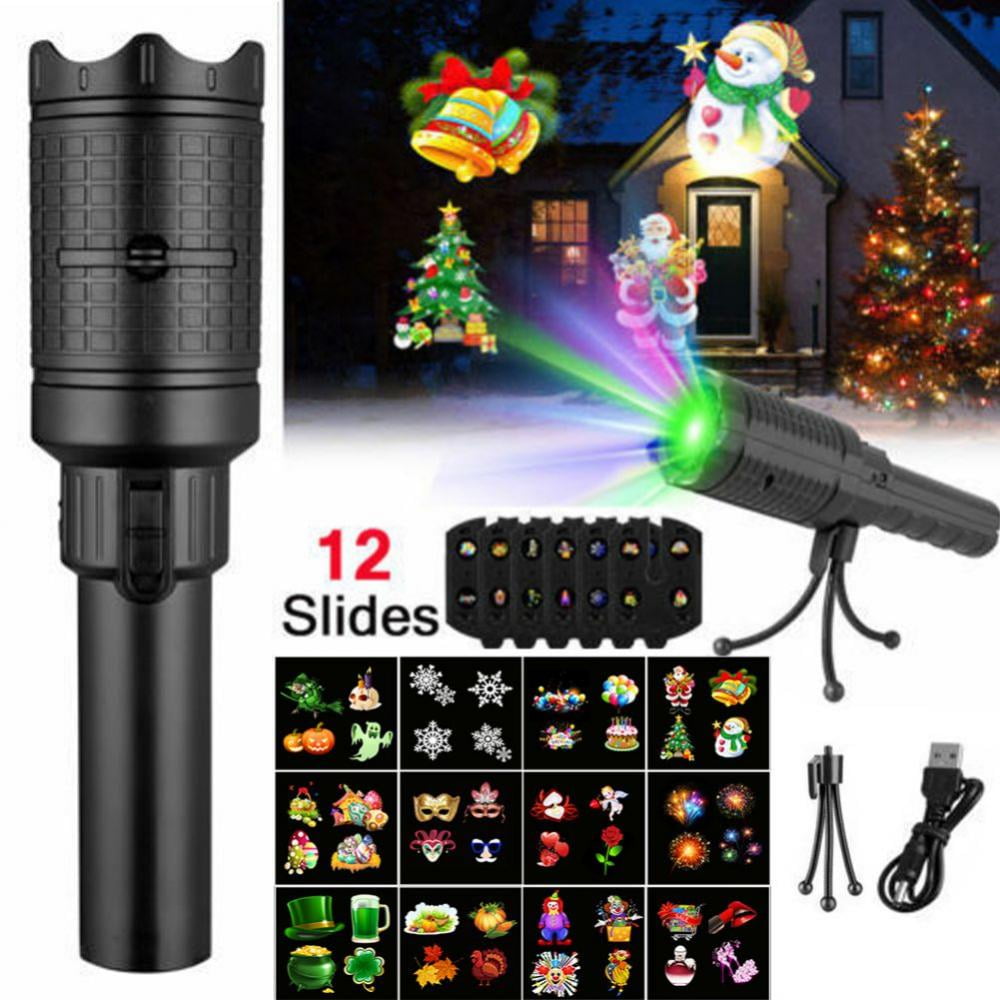 2 Mode LED Stage Light Flashlight 2 Pattern Card Christmas Halloween Projector 