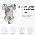 thumbnail image 4 of KLL Women 's Crew Neck Bodysuit Jumpsuits Lilies Flowers Print Short onesies Stretch T Shirts, 4 of 7