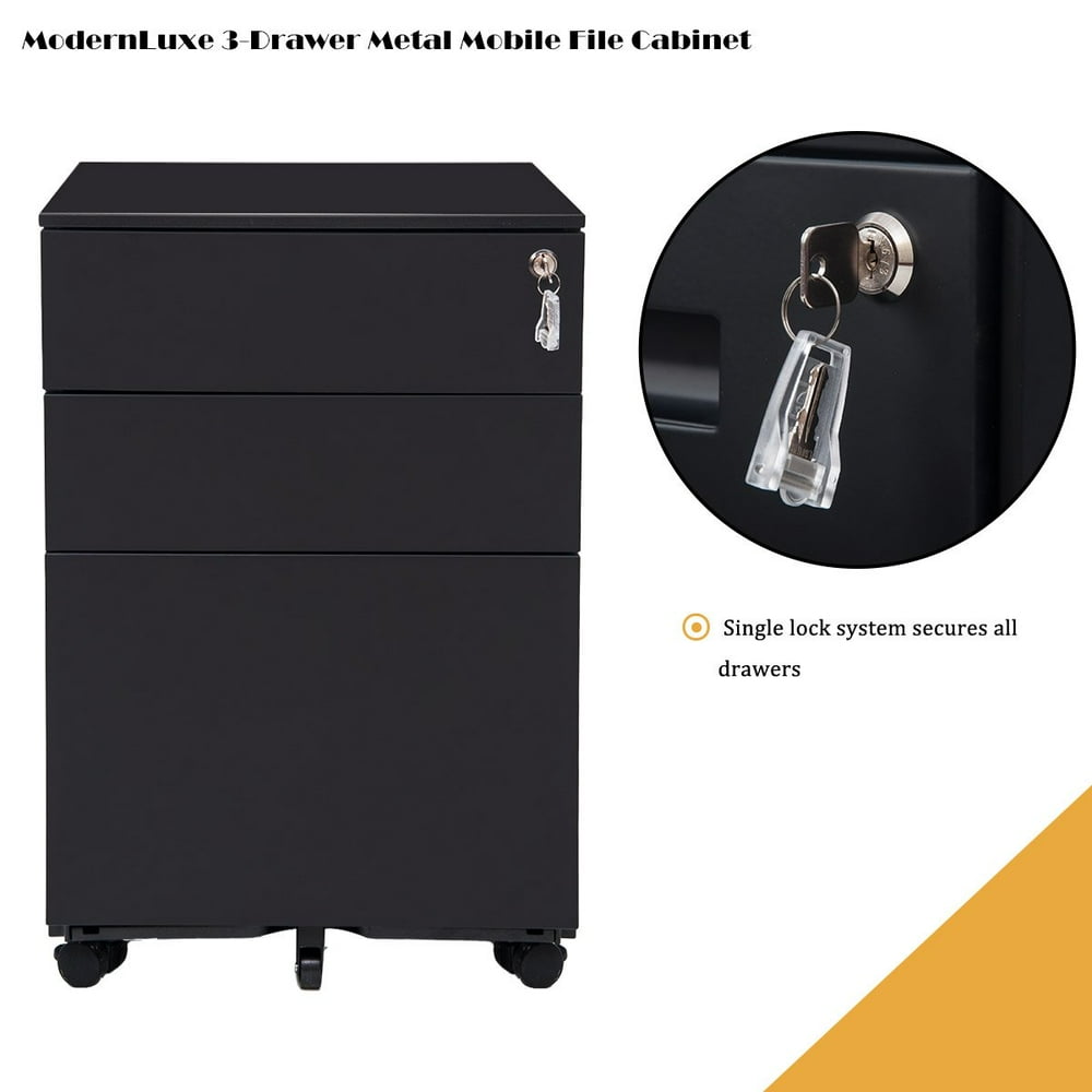 Mobile File with Lock, Modern 3 Drawer Filing Metal Lateral File with