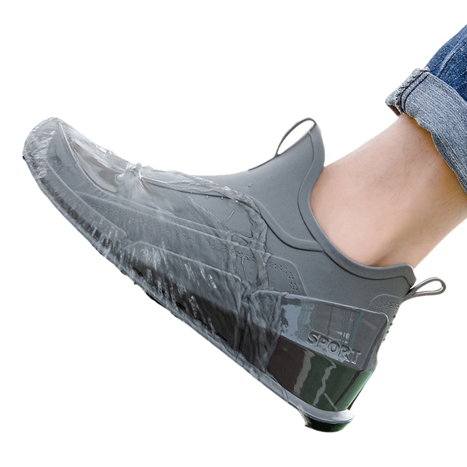 XIMIN Men's Work Boots Short Rain Boots Ankle Height Rubber Garden Boots Insulated Waterproof Rain Shoes Fashion Low Top Non Slip Shoes Outdoor (42, Grey)