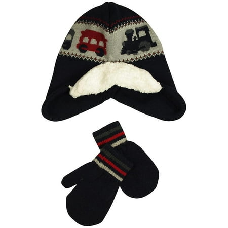 

Winter Warm-Up - Little Boys Hat and Mitten Set Fits 2-4 33823-Toddlersizes (navy grey)