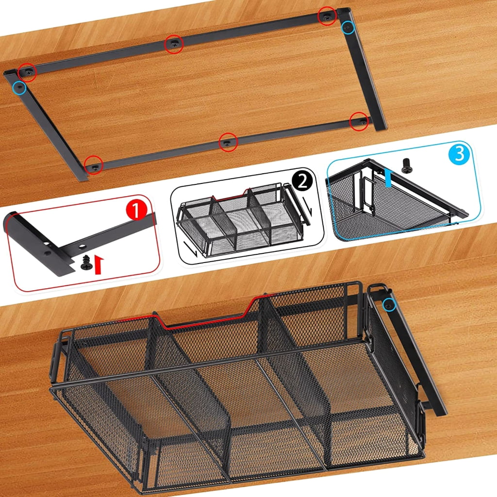 Under Desk DrawerScrew-on Hidden Desk Organizer Box Slide-Out Storage Drawer
