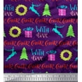 thumbnail image 1 of Soimoi Purple Moss Georgette Fabric Christmas Tree & Gift Text Print Fabric by the Yard 42 Inch Wide, 1 of 3