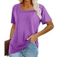 thumbnail image 2 of Scyoekwg Short Sleeve T Shirts for Women Square Neck Tunic Tshirt Lightweight Comfy Loose Trendy Solid Color Blouses (Purple,L), 2 of 6