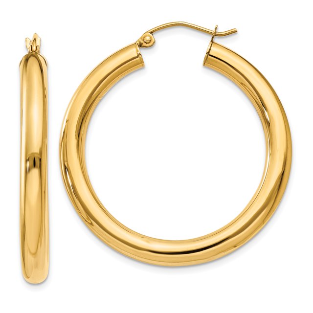 14k Yellow Gold 4mm Tube Hoop Earrings Round