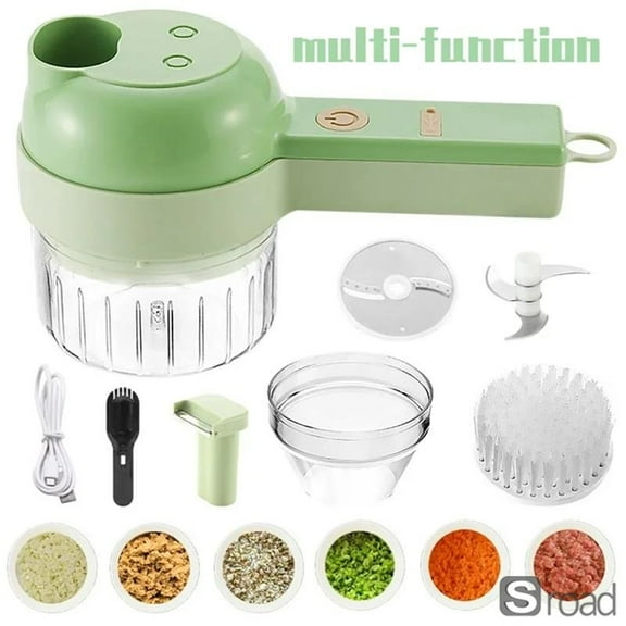 4-in-1 Electric Vegetable Chopper, Cordless USB Rechargeable Food Processor With Stainless Steel Blades, For Garlic, Onion, Meat, Portable Handheld Kitchen Chopper Dicer