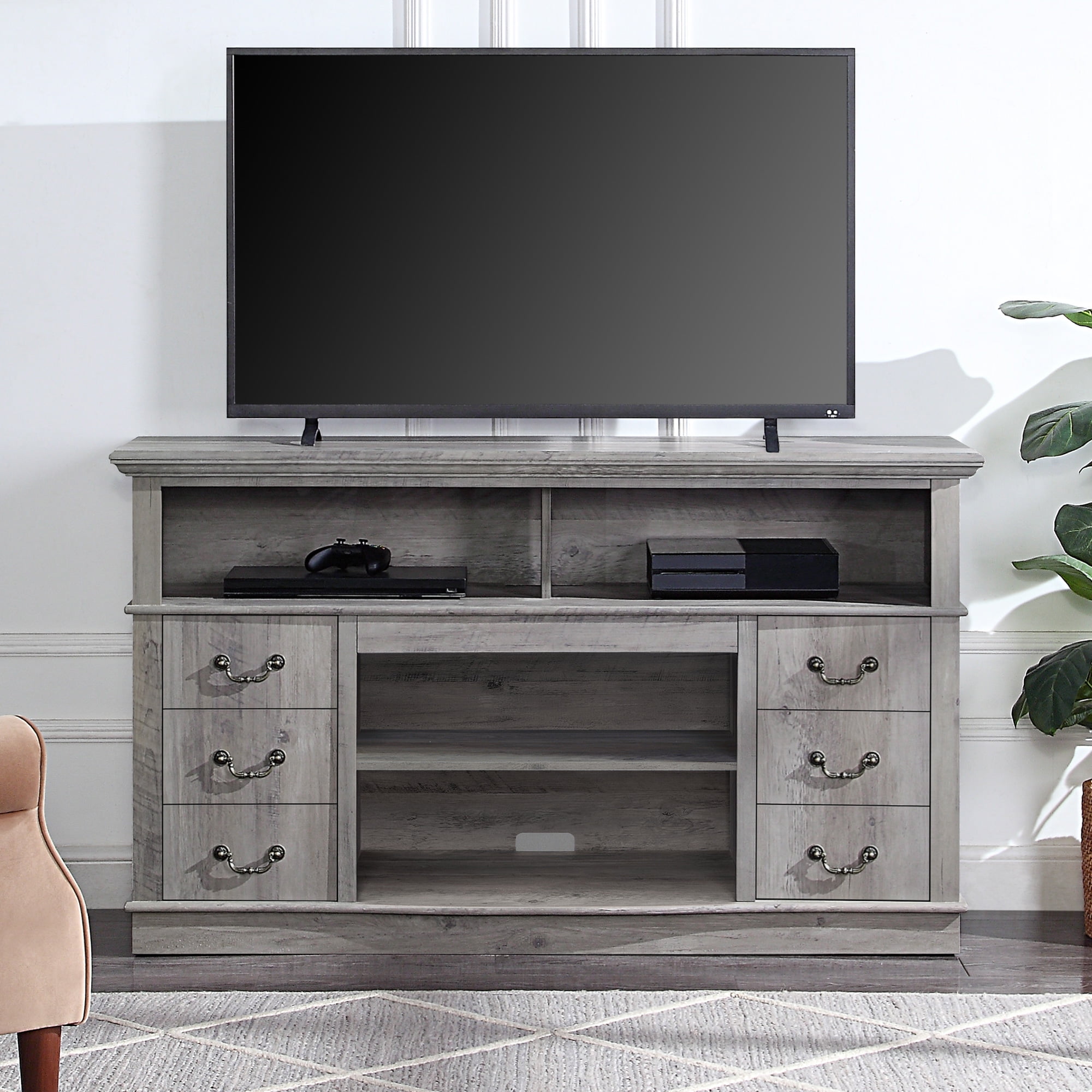 BELLEZE TV Stand Media Entertainment Center Stoneford (Gray Wash
