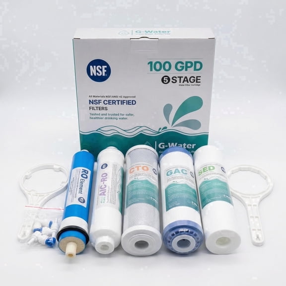 NSF Certified 5-Stage Reverse Osmosis Water Filter Replacement Set - 100 GPD RO Membrane, Standard 10 Inch - Compatible with Under Sink Systems (GAC, CTO, PP, Inline Carbon)