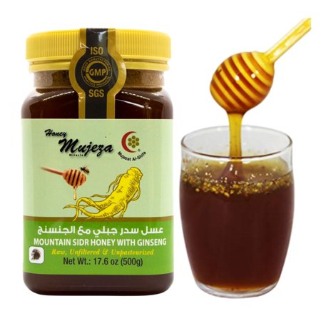 Mujeza Raw Sidr Honey with Korean Red Ginseng for Men & Women Non GMO Gluten Free 500g/17.6oz ??? ?? ???????