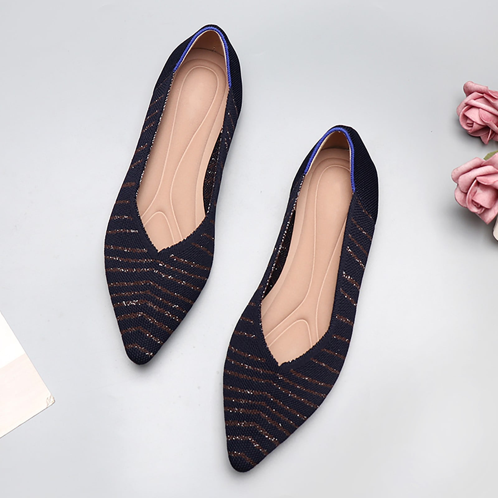 Adult Women Shoes Flat Women Shoes Leopard Women Flat Shoes Comfortable Dress Shoes Pointed Toe Flat Ballet Mesh Knit Slip On Business Female