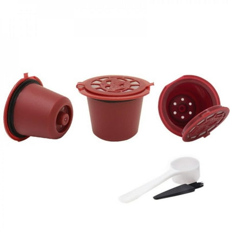 

3 Piece Reusable Refillable Coffee Capsule Filters for Nespresso with Spoon and Brush 20ML Red
