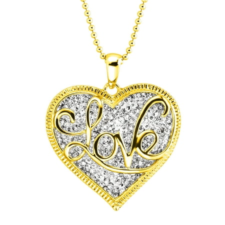 Luminesse 'Love' Script Overlay Pendant Necklace with Swarovski Crystals in 18kt Gold-Plated Sterling Silver