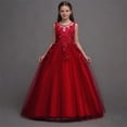 thumbnail image 6 of hengsof Girls Fashion Floral Print Solid Sleeveless Round Neck Mesh Dress Sweet Flower Girl Formal Gown for Wedding Party 4-14 Years, 6 of 8