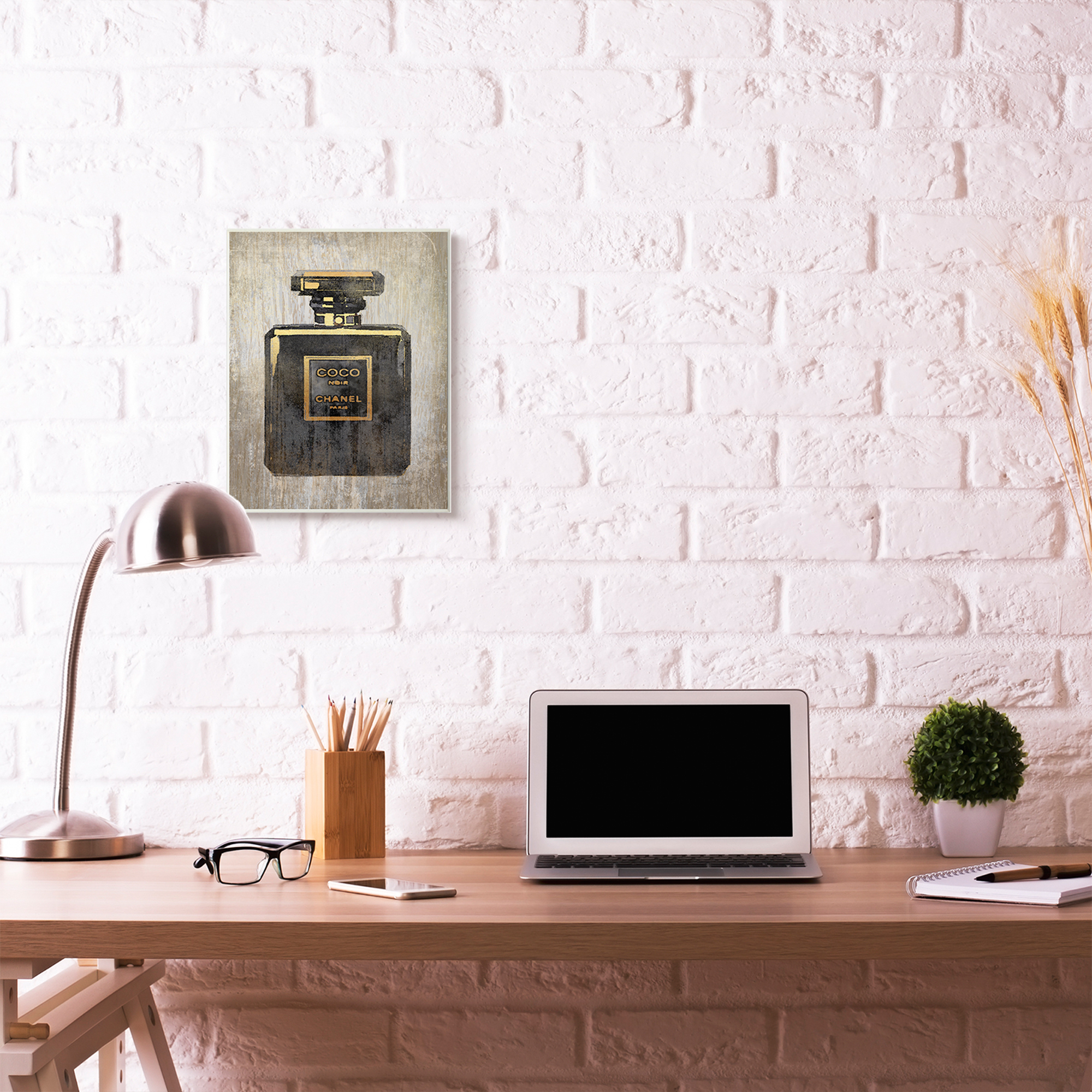 Stupell Industries Fashion Designer Perfume Black Gold Textured Watercolor Wall Plaque by Amanda Greenwood