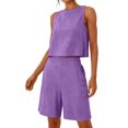 thumbnail image 6 of Costeam Womens 2 Piece Matching Outfit Sleeveless Crew Neck Cropped Top Elastic High Waist Bermuda Shorts with Side Pockets Lightweight Soft Breathable Relaxed Fit Summer Loungewear Set, 6 of 6