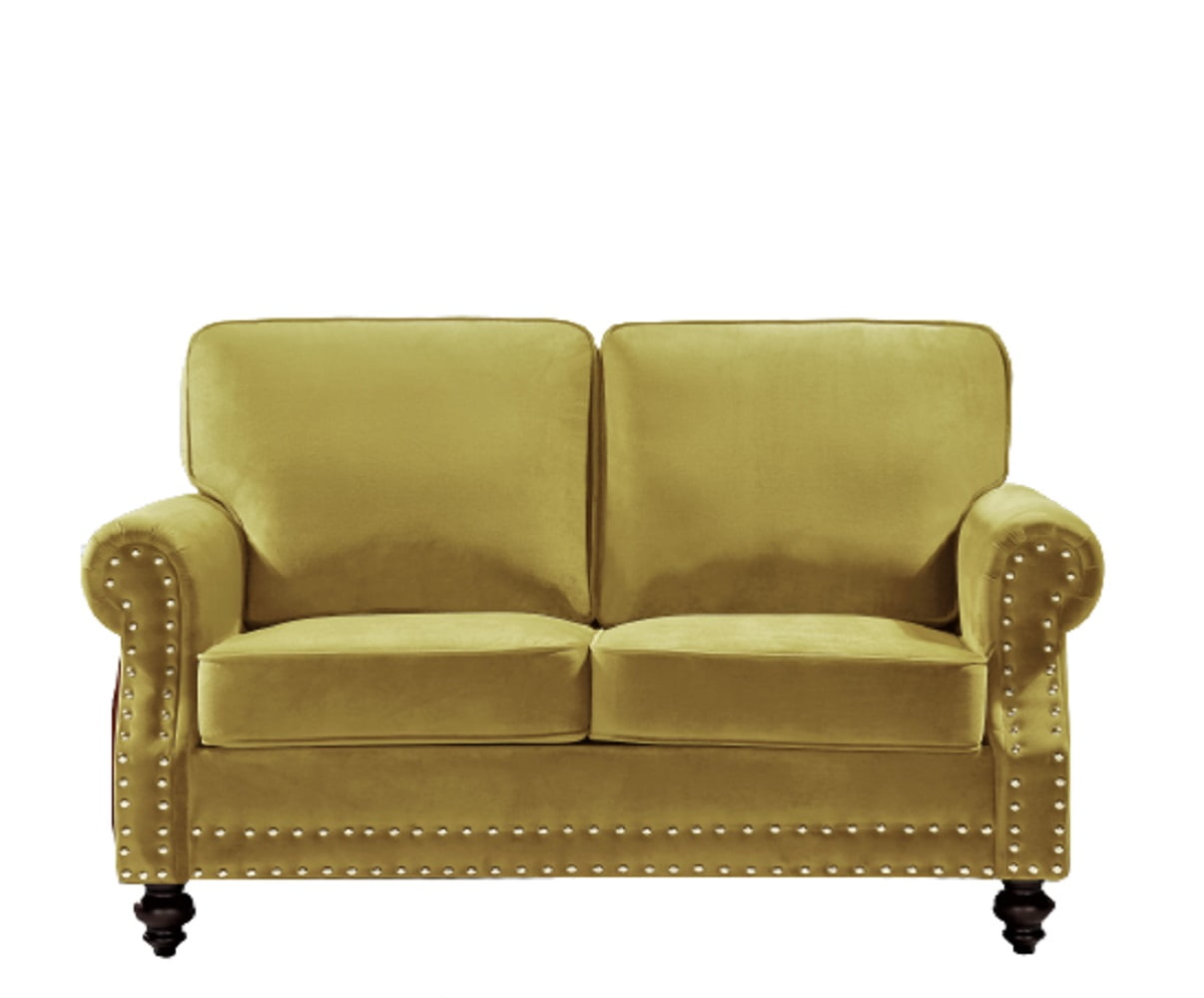 Uspridefurniture Feingold 61.4'' Velvet Rolled Arm Loveseat, Yellow