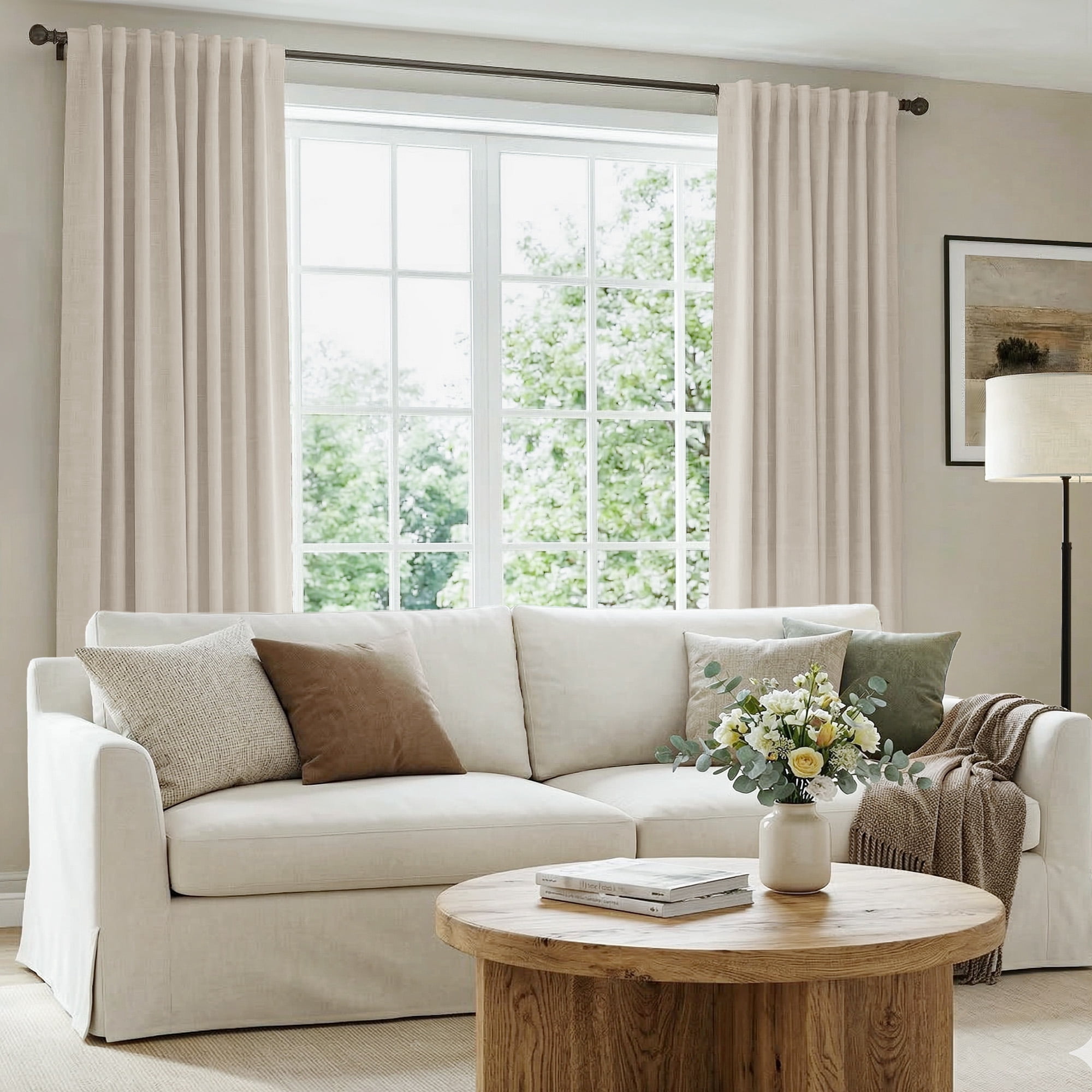 GLEAMIST 100% Blackout Curtains 2 Panels Set, 52 Inches Wide Faux Linen Thermal Insulated Light Blocking Drapes, Rod Pocket & Back Tab for Bedroom Living Room, Cream