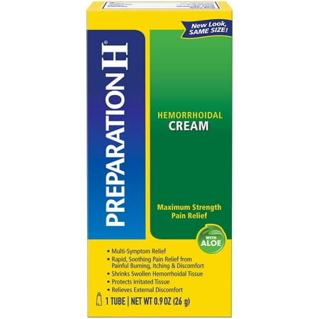 Preparation H Hemorrhoid Symptom Treatment Cream (0.9 Ounce), Maximum Strength Pain Relief with Aloe, (Best Treatment For Hemorrhoid Pain)