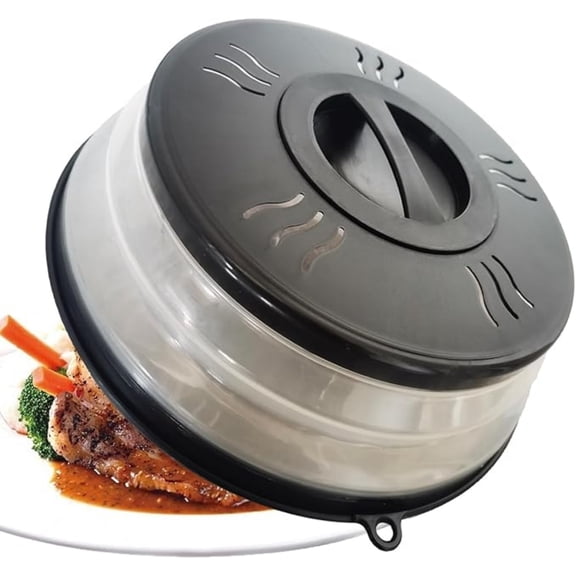 Microwave Splatter Cover Vented for Food, Microwave Plate Cover Splatter Guard & Colander, Fruit Vegetables Drainer with Hook Hole, Dishwasher-Safe, Silicone & Plastic (Black)