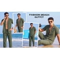 thumbnail image 4 of RICHCOIN Men 2 Piece Linen Outfit Beach Button Down Shirt Casual Loose Pant Sets, 4 of 7