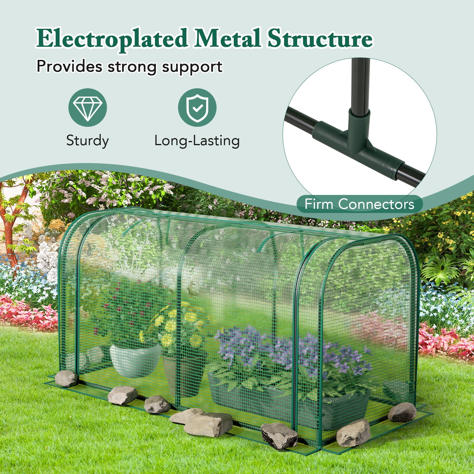 Topbuy Raised Garden Bed with Greenhouse Waterproof Sun-Protective Green Hot House Green+Grey