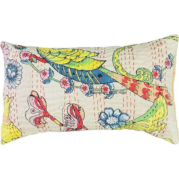 Animal peacock print Living Room Decor Cotton Sofa Throw Quilting Kantha Pillow,Throw Pillow Covers, Farmhouse kantha Pillow Covers Decorative Kantha Pillow Cover pcs set
