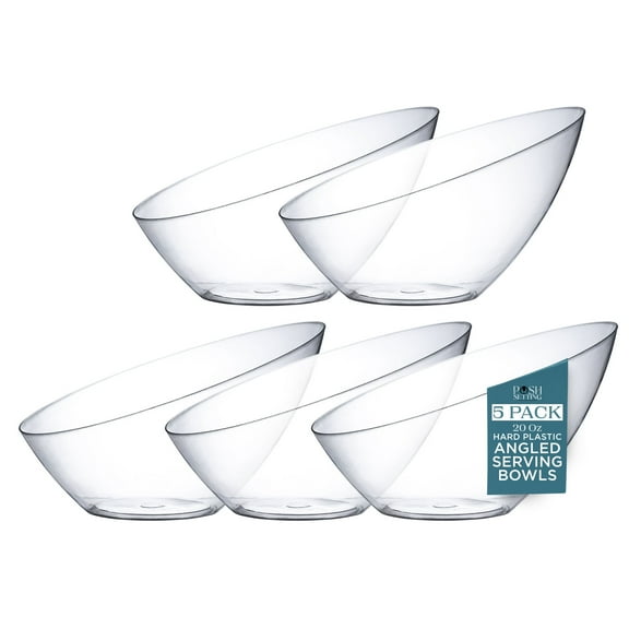 Posh Setting - Clear Plastic Serving Bowls for Party, Angled Bowls, Disposable Chip Bowls, Candy Bowls for Party Table, Salad and Fruit Bowls for Party, Wedding Serving Bowls-Clear, 20 OZ, 5 Pack
