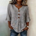 thumbnail image 2 of MuXiKeJi Clothes 3/4 Length Sleeve Womens Tops Cotton Linen Boho Blouses Floral V Neck Shirts Summer Beach Casual Top, 2 of 4