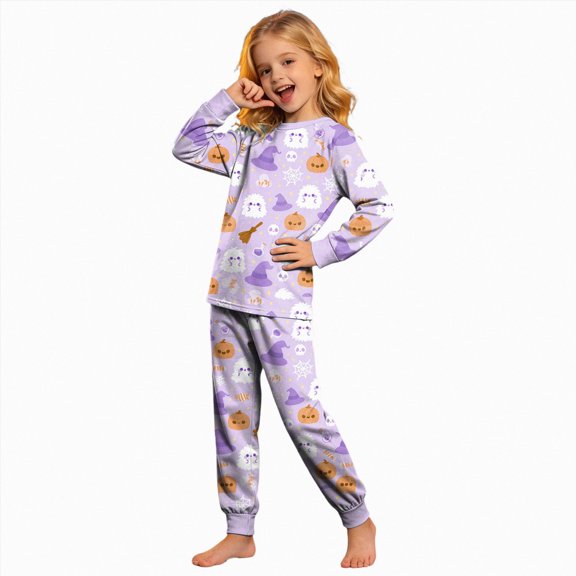 Futezty Little Girls Boys Halloween Pumpkin Graphic Long Sleeve Pajamas Sets Toddler Pjs Kids Fall Winter Sleepwears 2T-9T