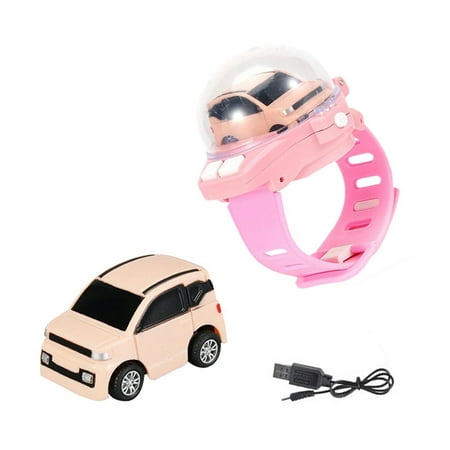 Tissouoy Mini Remote Control Car 2.4G Wrist Watch Control Racing 4CH RC Vehicle Toys Gift (Pink)