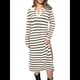 thumbnail image 1 of Vestido de Suéter A Rayas para Mujer, Otoño, de Punto Grueso, Cuello en V, Larga, Abertura, Holgado, Midi. Beige S, 1 of 9