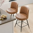 thumbnail image 2 of VINGLI 26" H Swivel Barstools Set of 2, PU Faux Leather Upholstered Counter Height Bar Stool with Back, Kitchen High Chairs with Cushion Round Seat, Metal Legs, White, 2 of 14