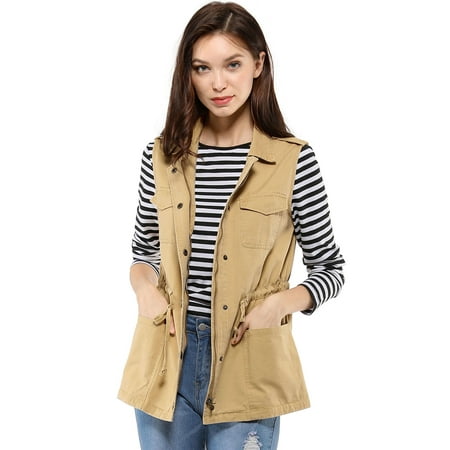 Women's Drawstring Lightweight Utility Anorak Cargo Vest