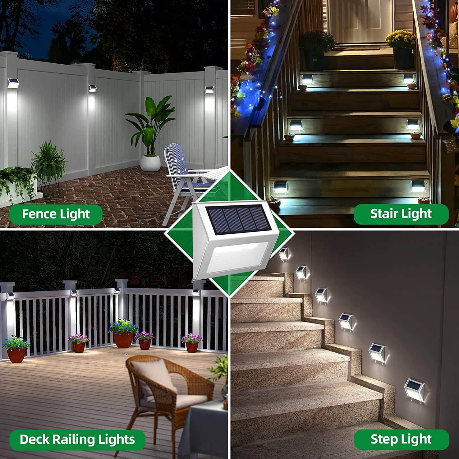 JSOT 6PCS Solar Deck Lights, Solar Stair Lights, Solar Powered Outdoor Lights for Wall Step Walkway Garden, Cool White Light