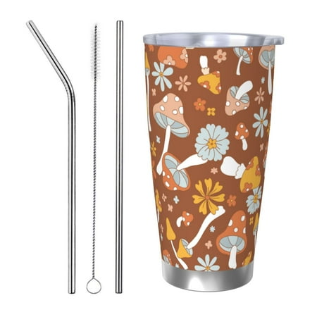 

Uemuo Floral Hippie Mushrooms Print Travel Coffee Mug 20oz Double-walled Car Cup Stainless Steel Insulated Tumbler Leak-proof Travel Cup Reusable Straw Car Cup-Straw Three-piece Set