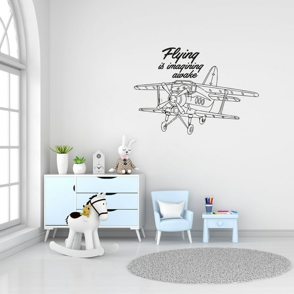 Imagining Awake Life Quote Airplane Air Plane Jet Helicopter Wall Sticker Art Decal for Girls Boys Kids Room Bedroom Nursery House Fun Home Decor Stickers Wall Art Vinyl Decoration Size (30x40 inch)